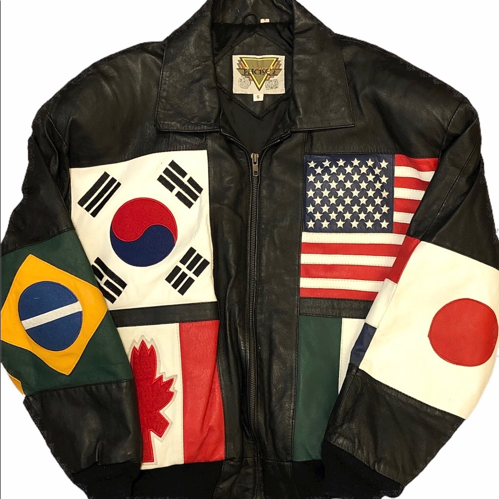 Vintage Phase 2 World Flags Leather Jacket S